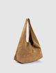 Sac Hobo camel cuir velours-3
