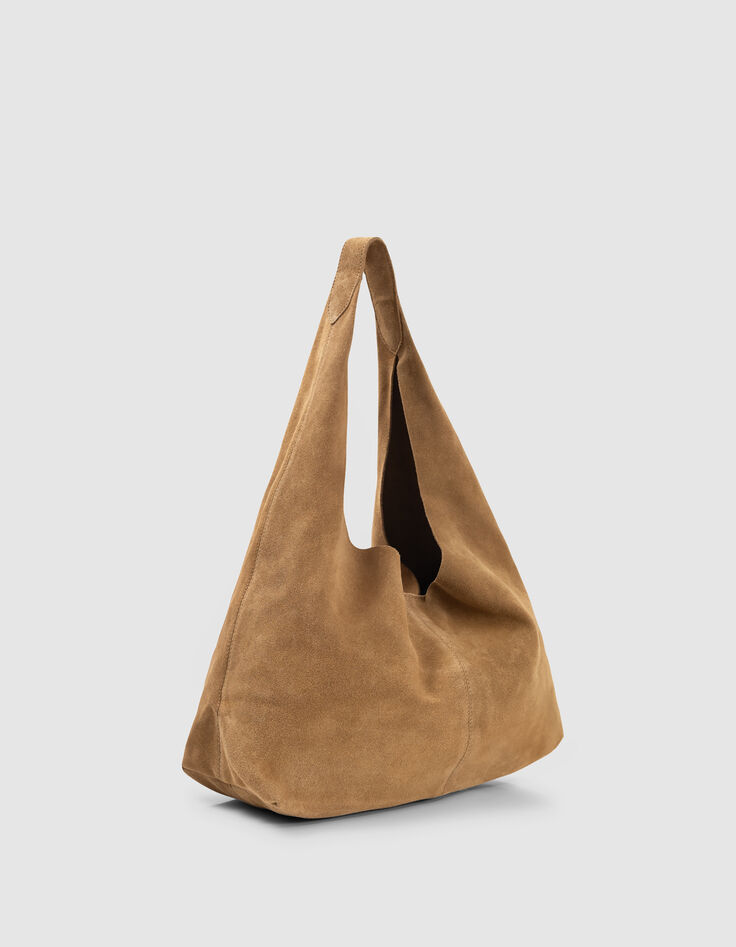 Sac Hobo camel cuir velours-3