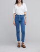 Tee-shirt blanc bijou col et manche Femme-1