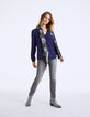 Women's navy viscose crêpe ruffle collar blouse-6