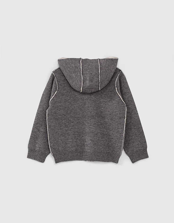 Cardigan gris chiné à coutures apparentes garçon -3