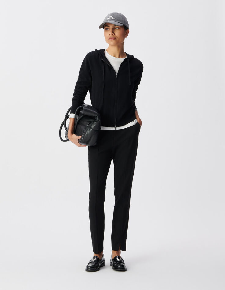 Women's black hooded cardigan knitted with rhinestone numbers on back-1