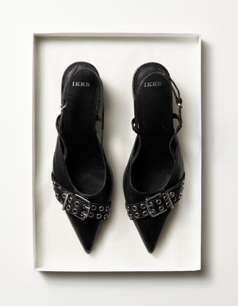 Women's black leather eyelet slingback pumps - IKKS