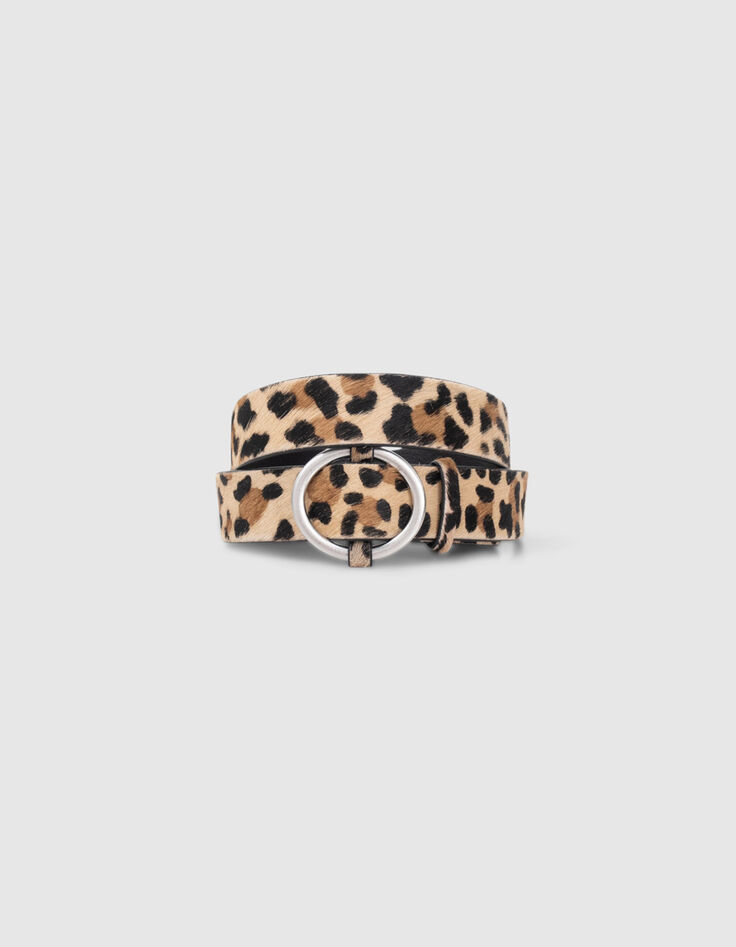 Cognac leren riem vachteffect luipaardmotief Dames-1