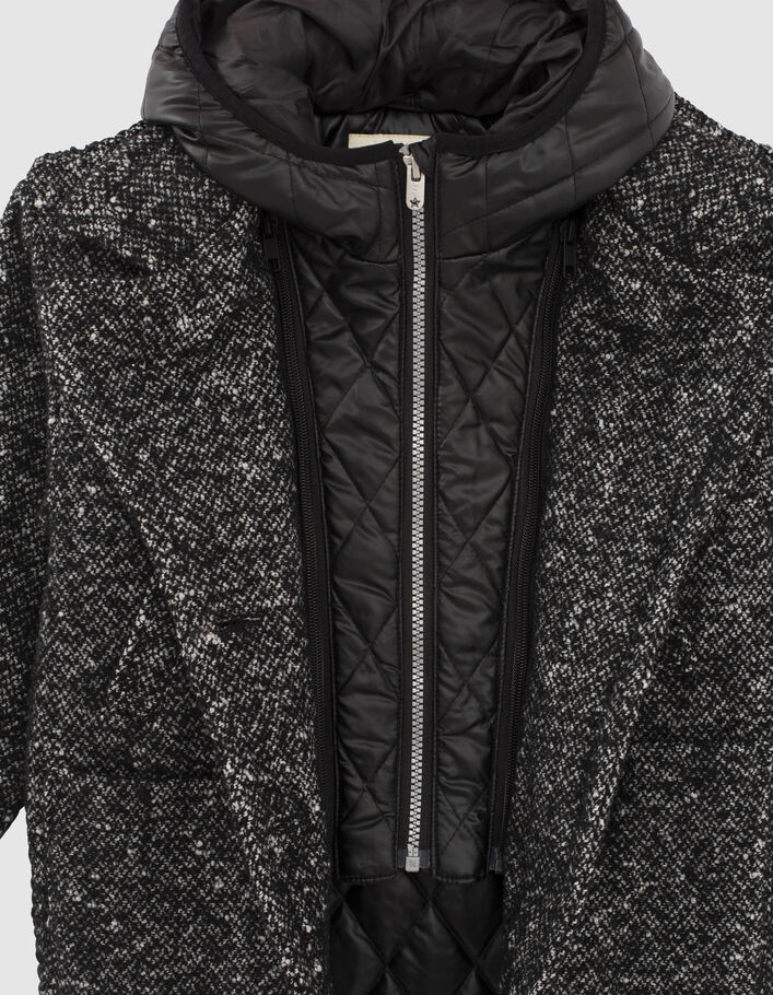 Abrigo negro tweed con pieza plumas niña-6