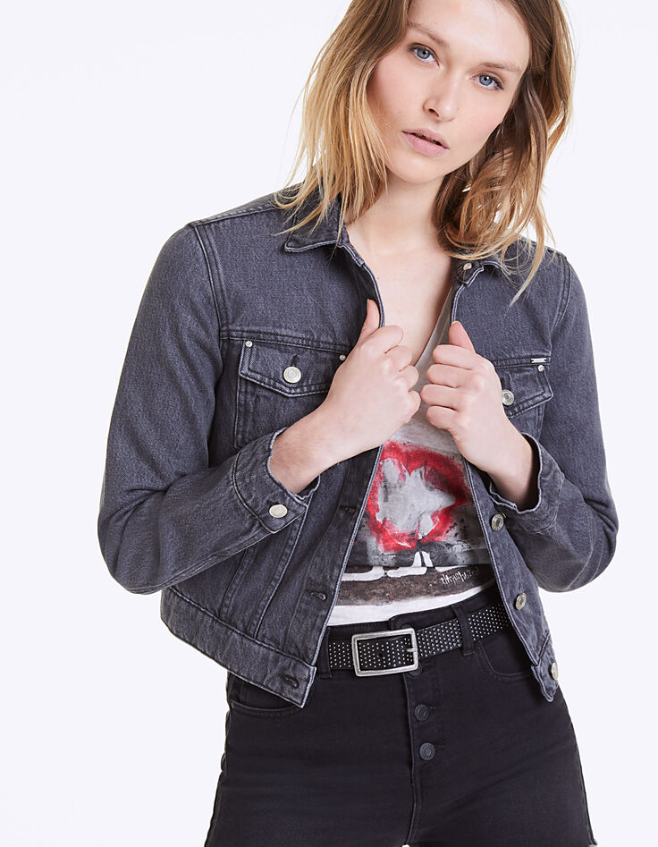 Chaqueta corta de denim visual espalda Thrashbird mujer-2