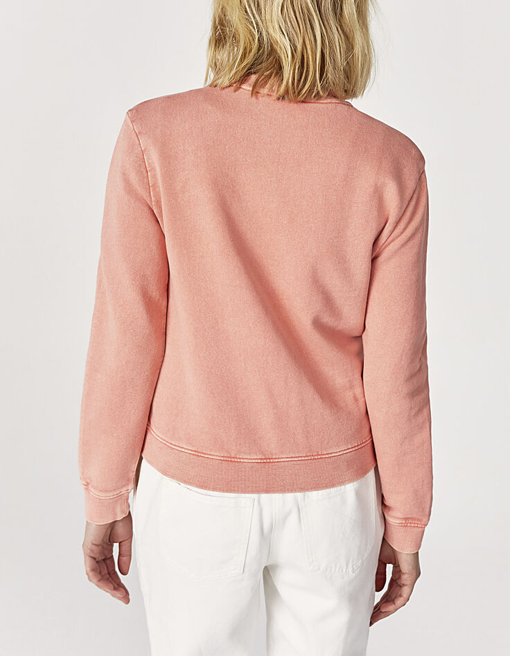 Pfirsichrotes Damensweatshirt aus Baumwolle mit Schriftzug-3