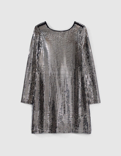 Silbergraues Mädchenkleid mit quadratischen Pailletten - IKKS