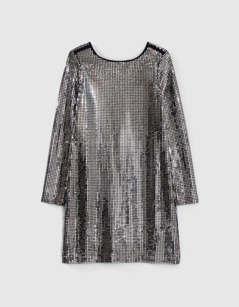 Silbergraues Mädchenkleid mit quadratischen Pailletten - IKKS
