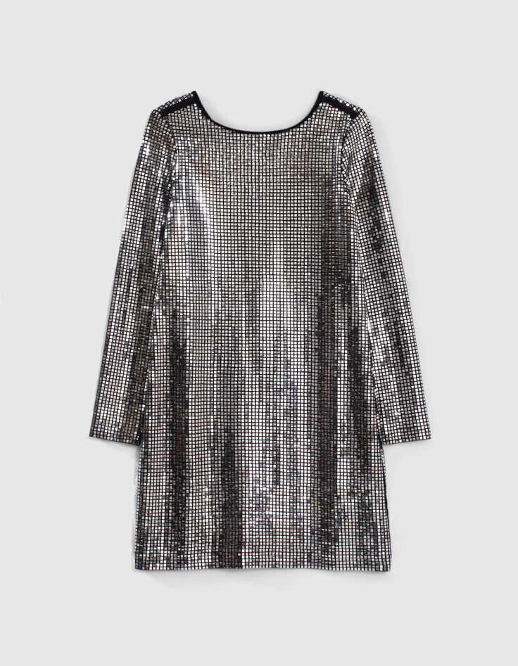 Silbergraues Mädchenkleid mit quadratischen Pailletten-1