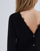 Zwart omkeerbaar vest tricot en kant Dames-3