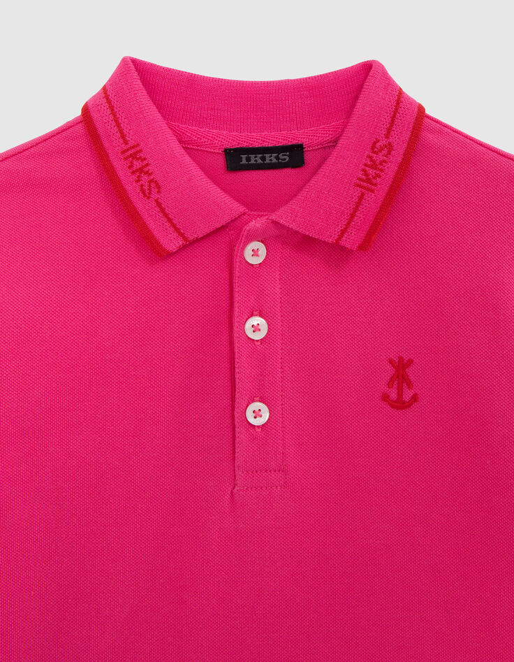 Polo rosa algod&oacute;n bordes acanalados rayas rojas ni&ntilde;o-2