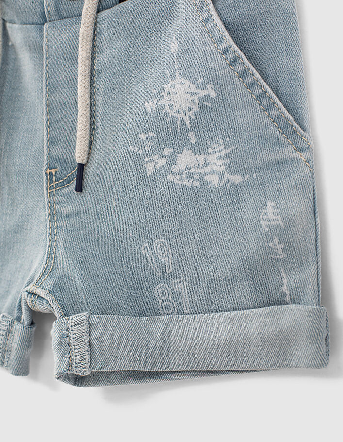 Faded blue jeansshort tekst biokatoen babyjongens   - IKKS