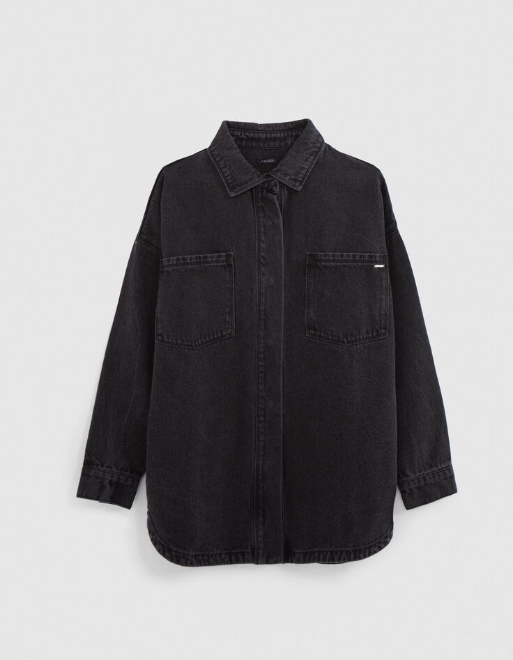 Chemise en jean gris waterless poches plaquées fille-4