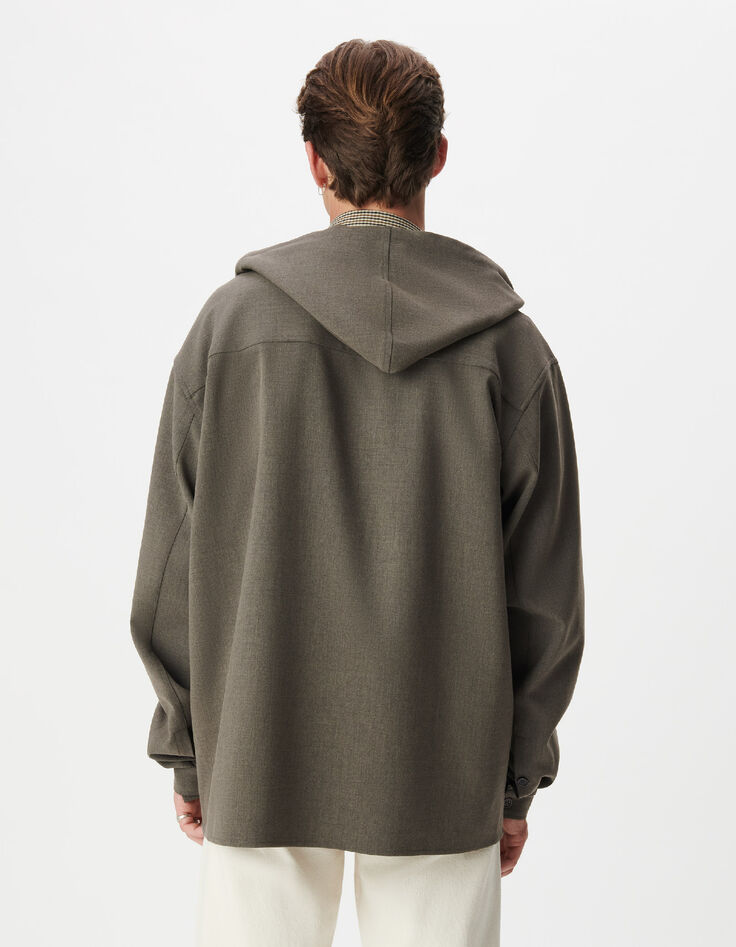 Surchemise &agrave; capuche marron Homme-4