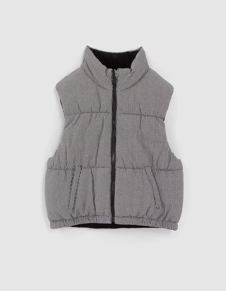 Omkeerbare bodywarmer zwart en pied-de-poule meisjes-2