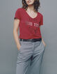Women’s red studded slogan T-shirt-1