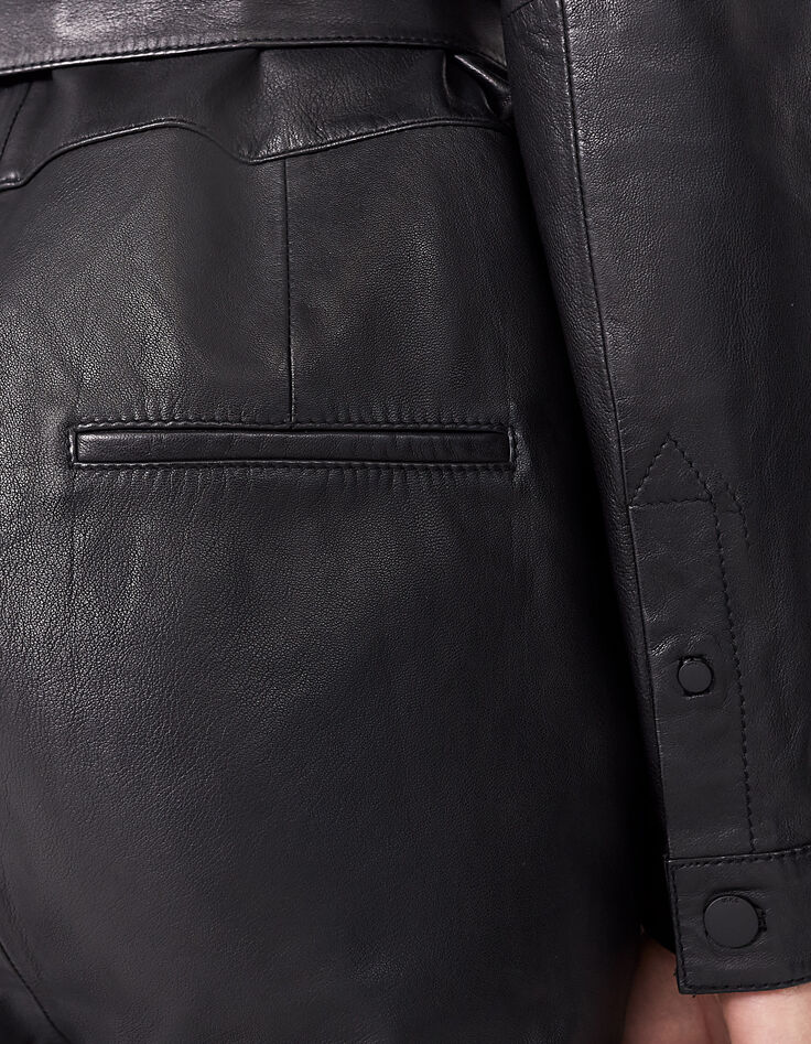 Women&rsquo;s black lambskin leather long jumpsuit-3