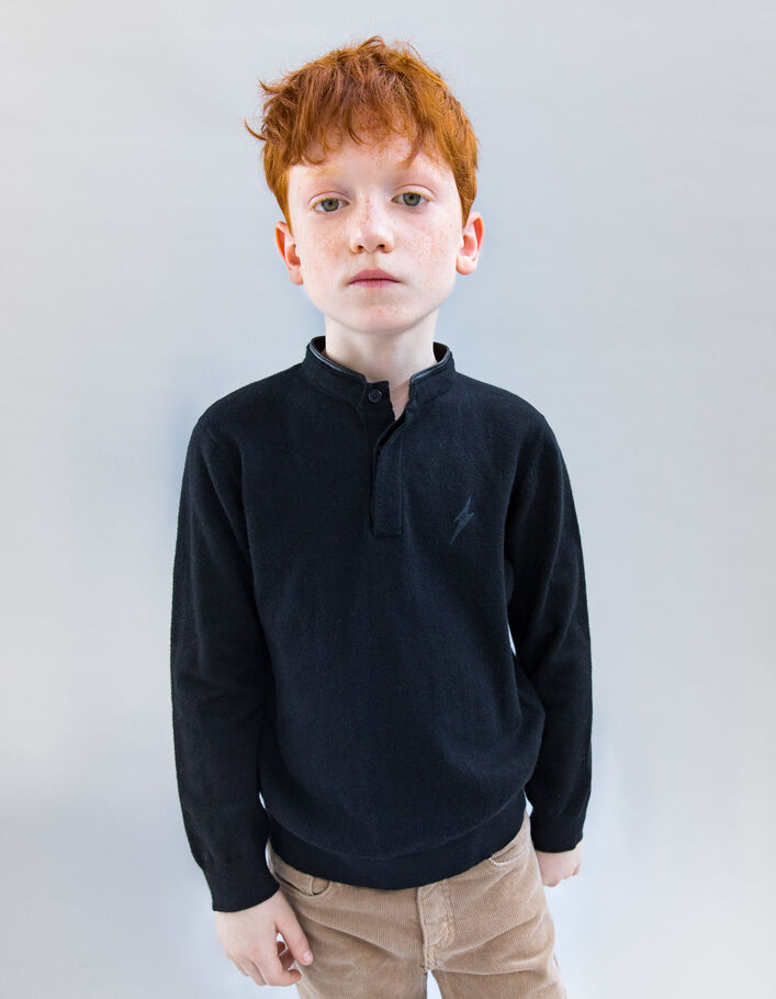 Boys’ black knit button-neck sweater-3