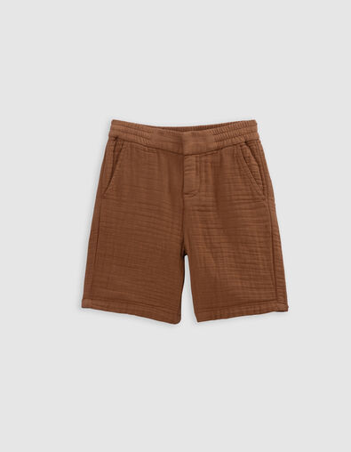 Cognacfarbene Jungen-JOGGER-LOOSE-Bermudas, Baumwollgaze - IKKS