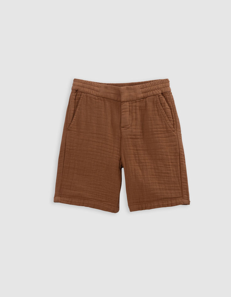 Bermuda shorts JOGGER LOOSE cognac cotton gauze for boy-4