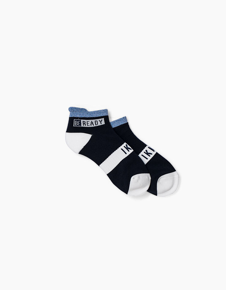 Weiße und marineblaue kurze Mädchensocken -3