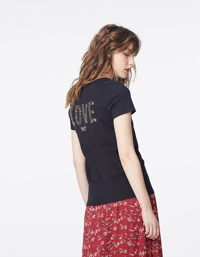 Women’s black beaded graphic organic cotton T-shirt - IKKS