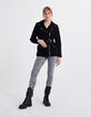 Blouson oversize long noir chèvre velours femme-5
