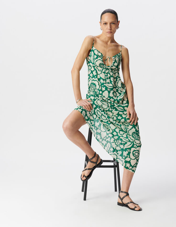Robe longue verte imprimé maxi tropical Femme-3