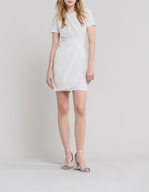 Damen-Bleistiftkleid in Offwhite mit Falten - IKKS