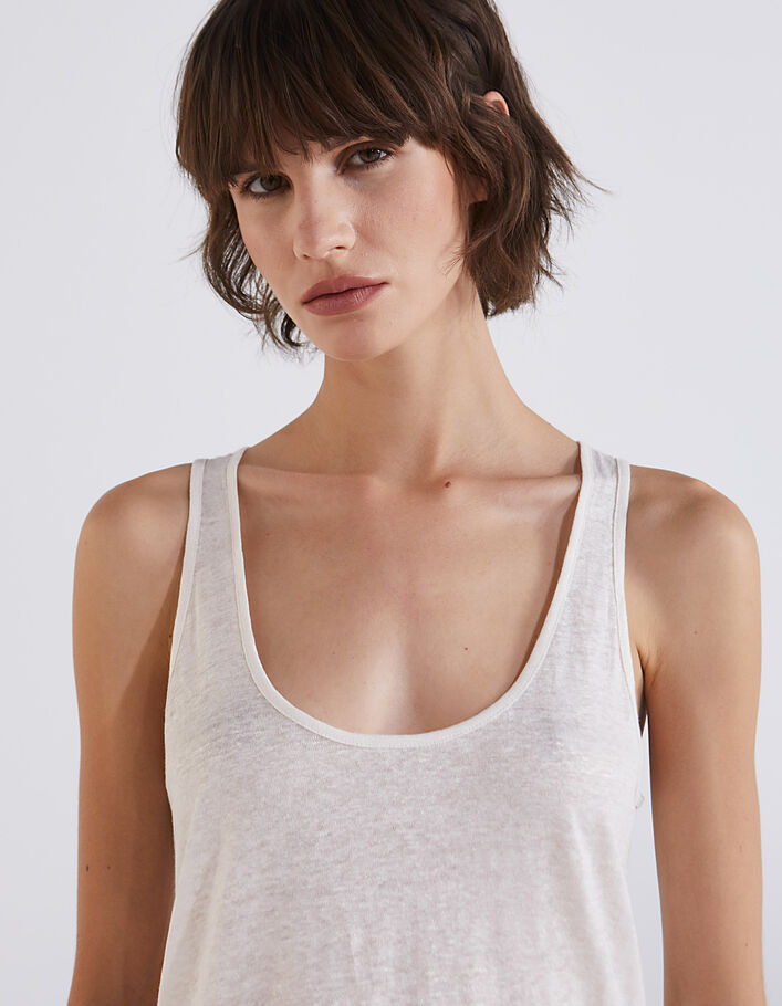 Débardeur en lin foil blanc cassé femme-3