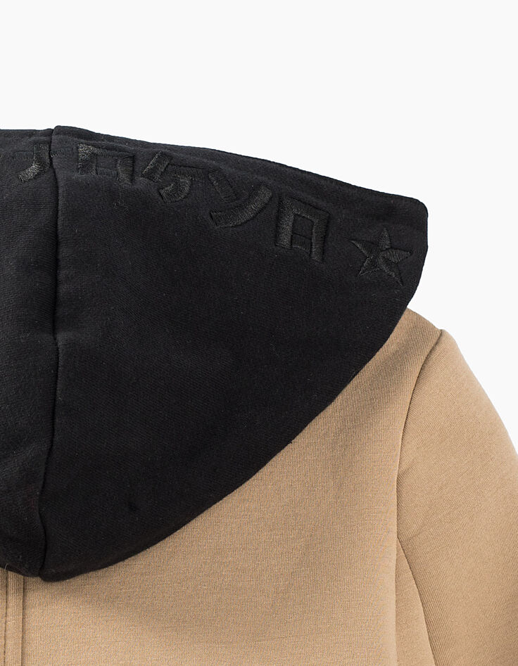 Manteau beige clair à capuche noire amovible fille-6