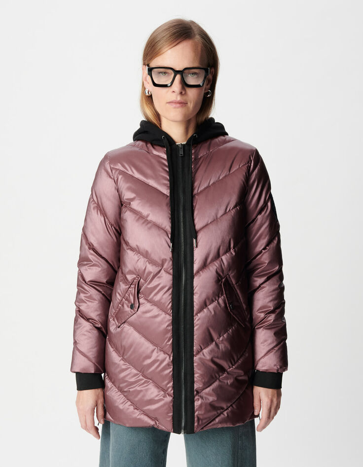 Schillernde burgunderfarbene STEPPJACKE für Damen mit Fleece-Kapuze-3