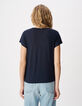 Tee-shirt marine fronces &eacute;paule et c&ocirc;t&eacute; Femme-3