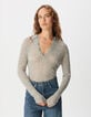 Jersey gris de punto acanalado con cuello polo Mujer-2
