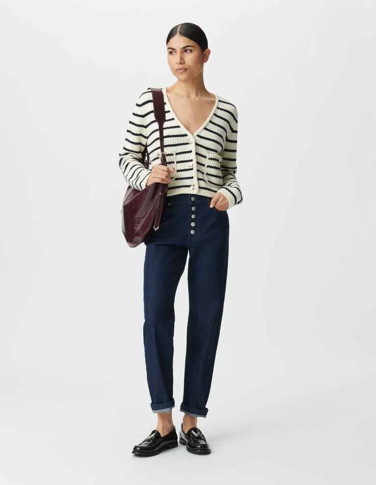 Cardigan marinière tricot marine et blanc Femme-1