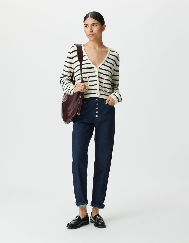 Cardigan marinière tricot marine et blanc Femme-1 Cardigan marinière tricot marine et blanc Femme-1