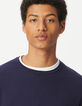 Blauer Herrenpulli Biobaumwolle Feinstrick geflammt-4