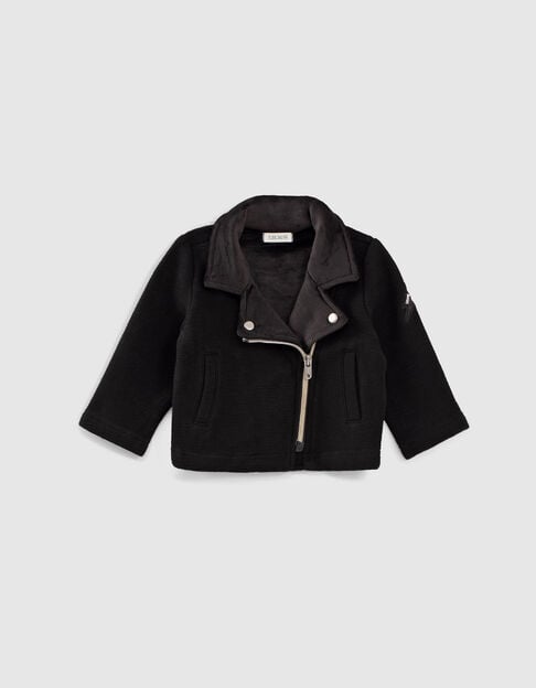 Baby girls’ black micro-velvet biker-style cardigan - IKKS