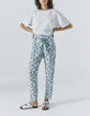 Pantalon en viscose imprim&eacute; cachemire turquoise femme-1