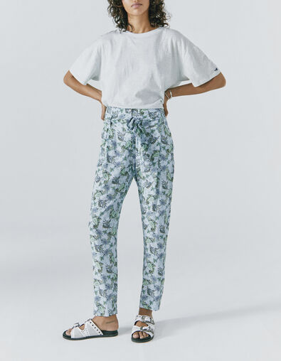 Pantalon en viscose imprim&eacute; cachemire turquoise femme - IKKS