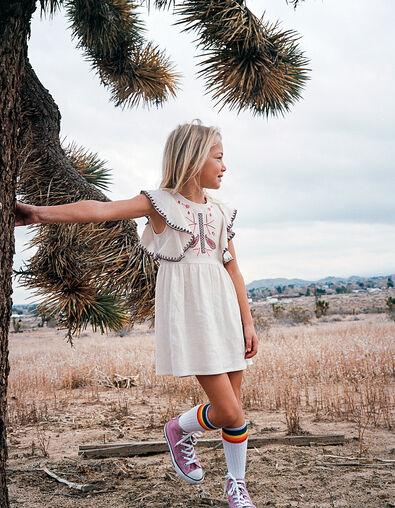 Vestido beige claro bordado niña - IKKS