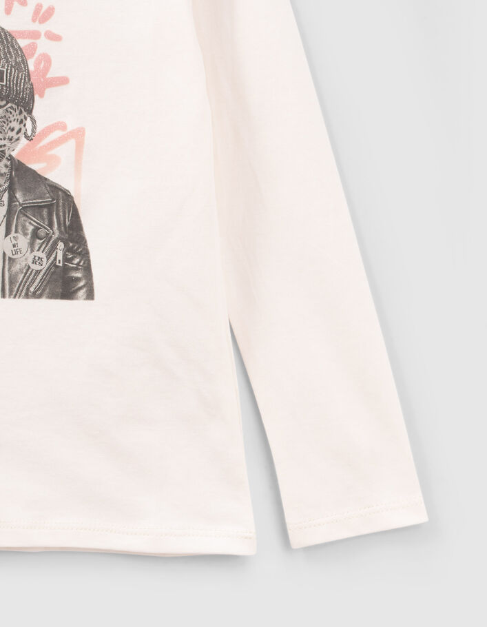 Camiseta crudo leopardo fondo tag lentejuelas niña-5