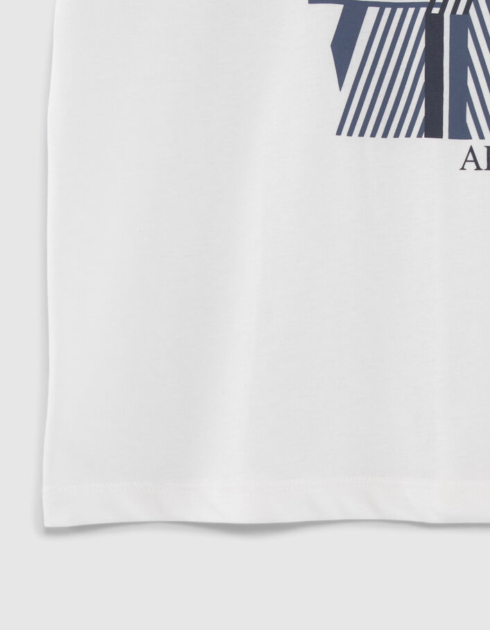 Boys' white organic cotton T-shirt, striped WAY logo image - IKKS