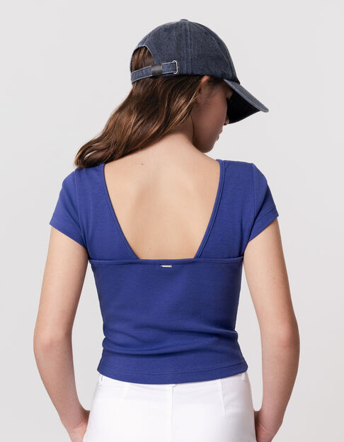T-shirt bleu décolleté dos fille - IKKS