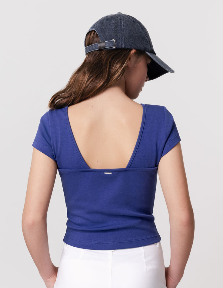 T-shirt bleu décolleté dos fille-1
