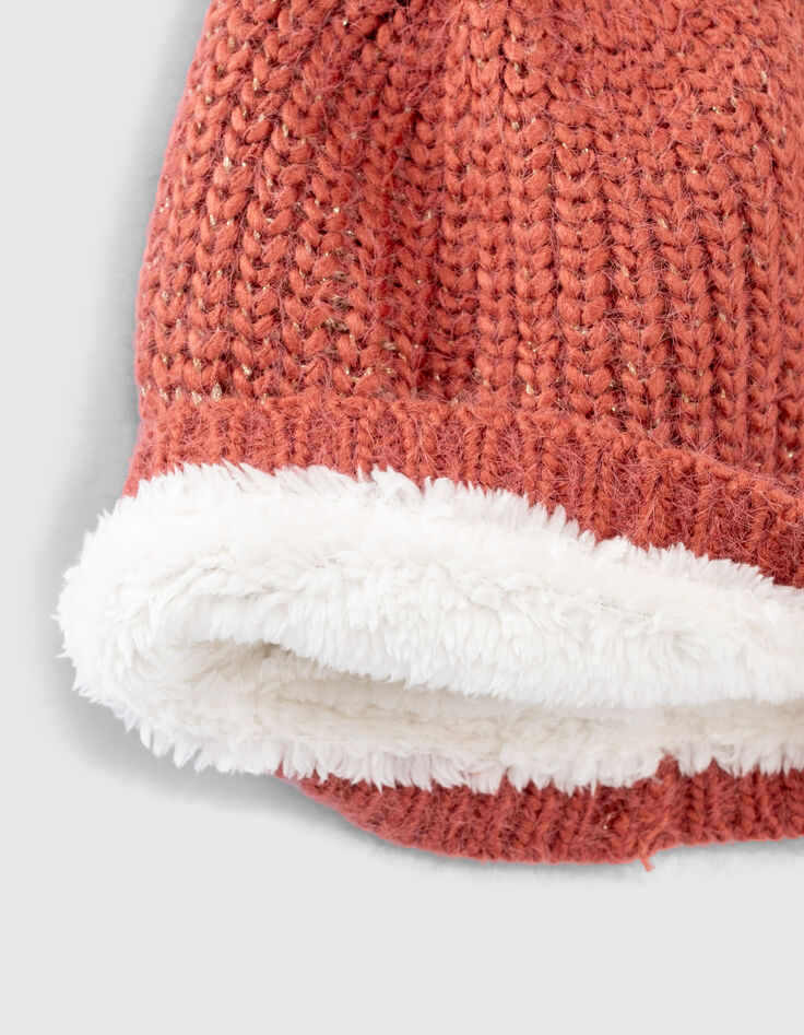 Bonnet bois de rose côtelé lurex or fille-2