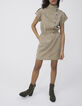 Women’s light khaki Terra Denim dress, studded high neck-5