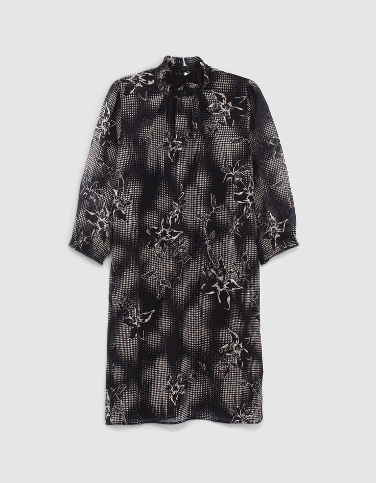 Robe noire imprimé dandy flower écru Femme-2