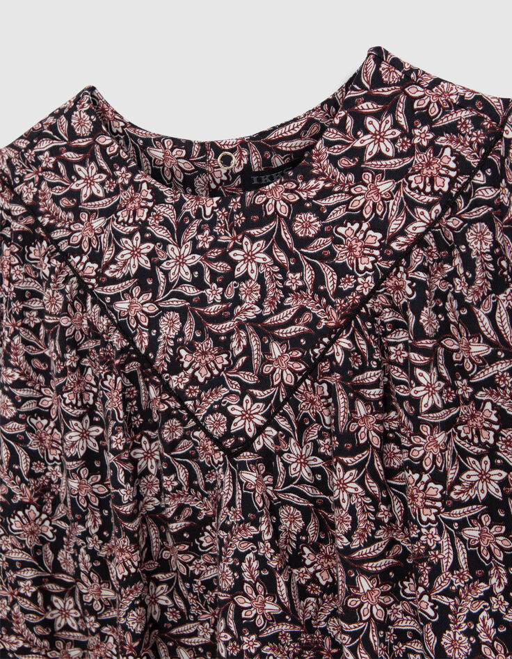 Zwart meisjesbloesje met bloemenprint-2